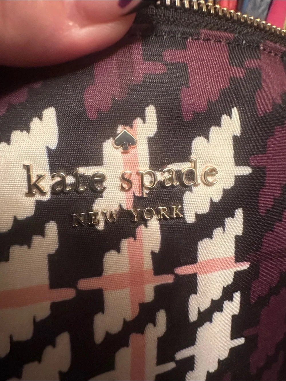 kate spade Plum, Black & White Houndstooth Tote